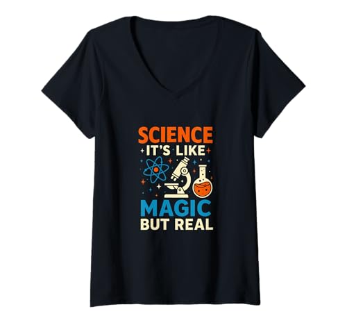 Damen Science Magic Lustiges Zitat Grafik T-Shirt mit V-Ausschnitt von Science Humor Nerd Geek Quote Apparel