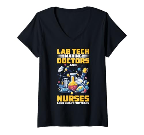 Damen Lab Tech Helping Docs and Nurses Look Smart for Years - T-Shirt mit V-Ausschnitt von Science Med Humor Professionals