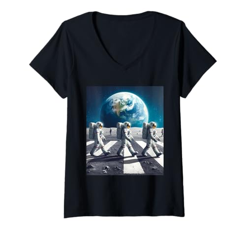 Damen Abbey Road Crossing Moon Walk Beatles Astronauts T-Shirt mit V-Ausschnitt Damen Abbey Road Crossing Moon Walk Beatles Astronauts T-Shirt mit V-Ausschnitt von Science Sci-fi Store