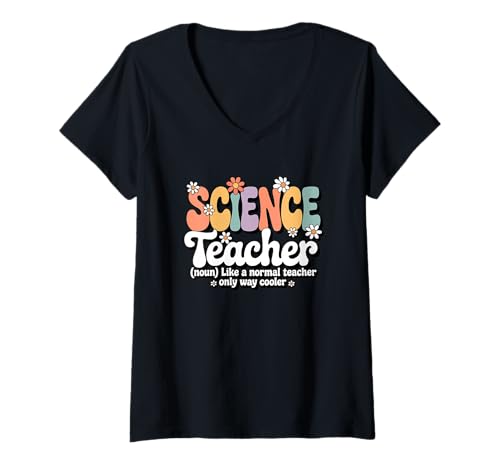 Damen Retro Groovy Science Teacher STEM Physik Biologie Schule T-Shirt mit V-Ausschnitt Damen Retro Groovy Science Teacher STEM Physik Biologie Schule T-Shirt mit V-Ausschnitt von Science Teacher Apparel for Women & Men