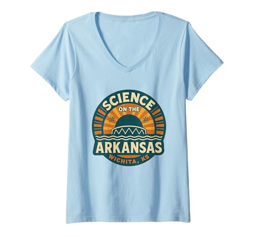Damen Die Wissenschaft auf dem Arkansas-T-Shirt im Retro-Look Wichita KS River Icon T-Shirt mit V-Ausschnitt von Science on the Arkansas Shirts for Kansas Fans