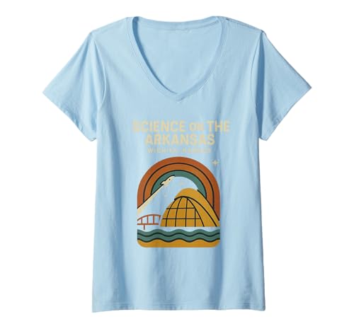 Damen Science on The Arkansas Shirt im Retro-Look mit Blick auf den Rocket Dome River T-Shirt mit V-Ausschnitt Damen Science on The Arkansas Shirt im Retro-Look mit Blick auf den Rocket Dome River T-Shirt mit V-Ausschnitt von Science on the Arkansas Shirts for Kansas