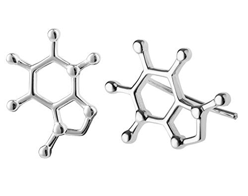 ScienceFox Koffein Molekül Ohrstecker Ohrring aus 925 Sterlingsilber in drei Farben: Silber, Gold, Rosegold (Silber) von ScienceFox