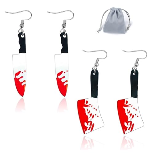 2 Paar Halloween Ohrringe Set - Schmuck und Accessoires, Blutiges Messer Design, Damen Geschenk Für Cosplay von Scinzene