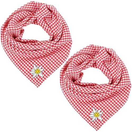 2 Stück Rot Weiß Trachtentuch Damen, Edelweiß Rot Trachtentuch Kariert Halstuch 50 * 50cm, Bayerische Accessoires für Oktoberfest Outfit Trachten Party, Verwendbar als Halstuch, Kopftuch oder Armtuch von Scinzene