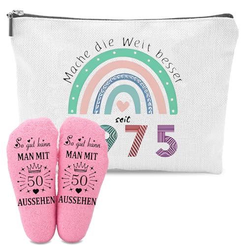 Geschenke Zum 50 Geburtstag Frau, Inklusive Kosmetiktasche Und Socken, Geschenk 50 Geburtstag Frau, 1975 Geschenkideen Für Damen Ehefrau Mutter Oma Tochter Schwester Freundin von Scinzene