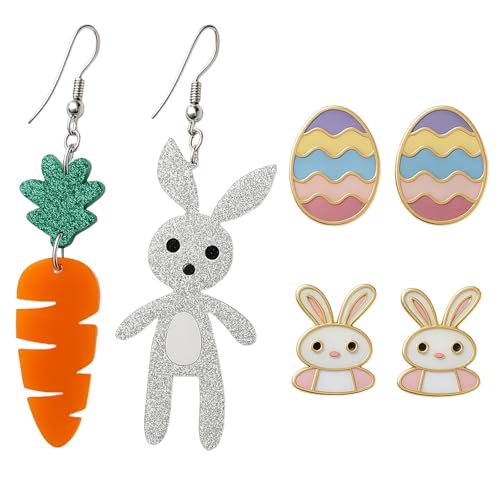 3 Paar Ohrringe Ostern, Ostern Tropfen Baumeln Durchbohrt Ohrringe für Mädchen Damen Kinder Modeschmuck Geschenke von Scinzene