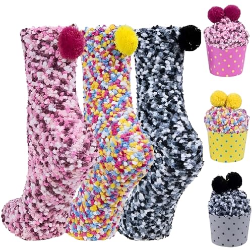 Scinzene 3 Paare Lustige Cupcake Socken, Weihnachtsgeschenke Kleinigkeiten Kuschelsocken Damen 39-42, Geschenkideen Für Frauen, Geeignet Für Weihnachten, Valentinstag, Jubiläum, Neues Jahr Oder Mehr von Scinzene