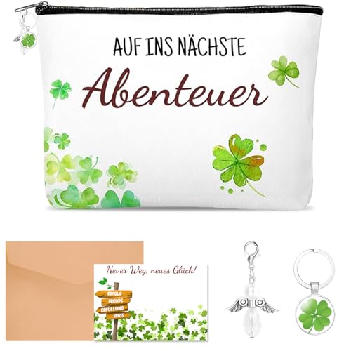 Abschied Kollegin, Abschiedsgeschenk Kollegin,Schutzengel Schlüsselanhänger Glücksbringer Vierblättriges Kleeblatt Kosmetiktasche Inspirierende Grußkarte Abschiedsgeschenk Für Kollegin Neuer Job von Scinzene