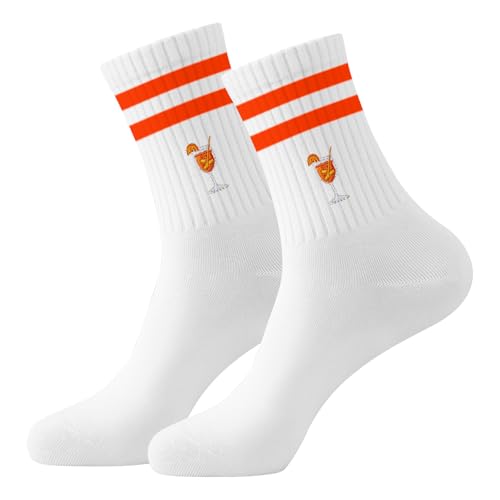 Scinzene Aperol Spritz Motiv Socken, Damen Herren Uni Größe 36-42, Bestickte Premium Baumwollsocken für Tennissport, Lounge und Geschenkideen mit Aperol Spritz Cocktail Design von Scinzene