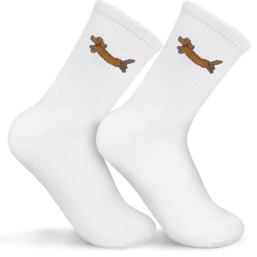 Scinzene Dackel Geschenke Socken mit Lustigem Hundemotiv - Baumwolle Herren Damen Größe 36-42, Lustige Tennissocken Geschenkidee für Dackelliebhaber von Scinzene