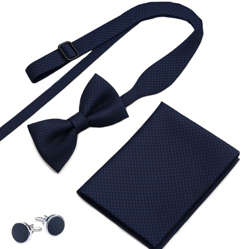 Scinzene Fliege Blau Herren mit Einstecktuch und Manschettenknöpfe - Vorgebundene Dunkelblaue Fliege für Anzug, Hochzeiten und formelle Events - 3-teiliges Accessoire-Set Scinzene Fliege Blau Herren mit Einstecktuch und Manschettenknöpfe - Vorgebundene Dunkelblaue Fliege für Anzug, Hochzeiten und formelle Events - 3-teiliges Accessoire-Set von Scinzene