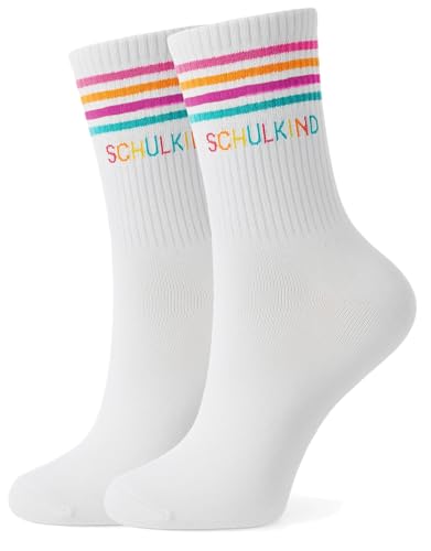 Scinzene Schulkind 2025 Mädchen Socken - Baumwoll Socken mit Buntem Streifen Design, Perfekte Schultüte Füllung und Einschulung Geschenk für Mädchen von Scinzene