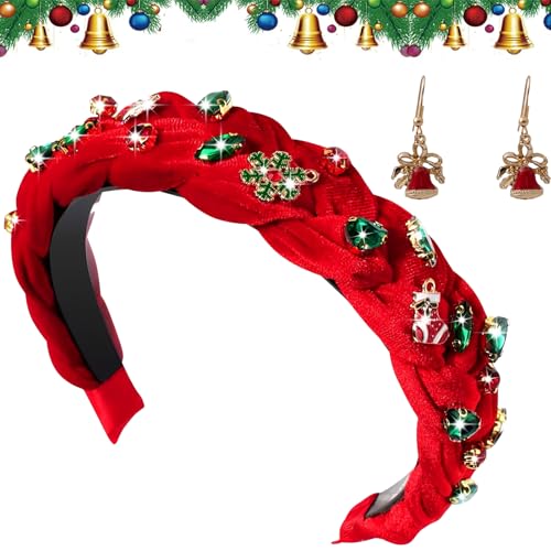 Scinzene Weihnachts-Strass-Stirnband Für Damen Mit Ohrringe, Haarreif Weihnachten, Weihnachts Haarschmuck, Weihnachts Haarreif, Haarreifen Weihnachten, Für Tägliche Party Weihnachtsfeiern Cosplay von Scinzene