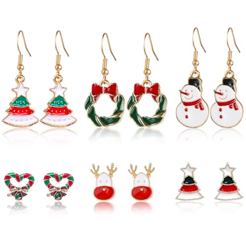 6 Paar Weihnachtsohrringe, Ohrstecker Für Damen, Weihnachtsschmuck 6 Paar Weihnachtsohrringe, Ohrstecker Für Damen, Weihnachtsschmuck von Scinzene