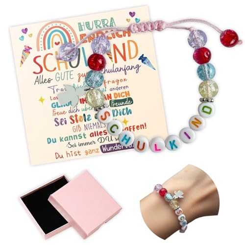 Scinzene Einschulungsarmband für Mädchen 2025 - Schulanfang Geschenke für Mädchen mit Glücksbringer, Grußkarte & Geschenkbox | Schulkind 2025 Schultüte Füllung | Perfektes Schulanfang Geschenk von Scinzene