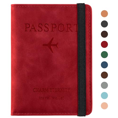 Sciphylia Reisepasshülle Reisepass Hülle Impfpass Hülle mit RFID Blocker PU-Leder Passport Cover für Damen Herren Schutzhülle Tasche Reisedokumente Organizer, Dunkelrot von Sciphylia