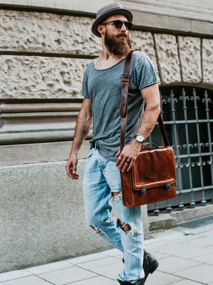 Scippis Messenger Bag Messengerbag BUCHBINDER II – Leder-Tasche mit großem Innenfach von Scippis