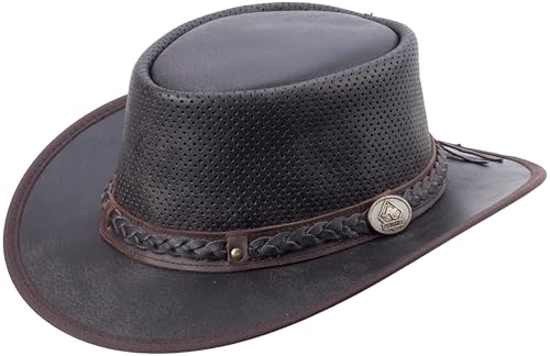 Scippis Springbrook Air – Unisex Lederhut, knautschbar, atmungsaktiv mit Luftzirkulation – Perfekt für Outdoor & Reisen (DE/NL/SE/PL, Alphanumerisch, S, Braun) von Scippis