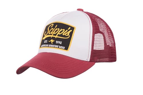 Scippis Unisex Trucker Cap Redford – Retro Baseballcap Rot Weiß mit Mesh und Logo Patch von Scippis