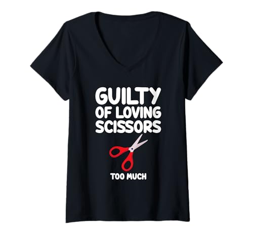 Damen Schuldig, Scheren zu sehr zu lieben, Schneidwerkzeuge, Kunsthandwerk T-Shirt mit V-Ausschnitt Damen Schuldig, Scheren zu sehr zu lieben, Schneidwerkzeuge, Kunsthandwerk T-Shirt mit V-Ausschnitt von Scissors Lovers Goods