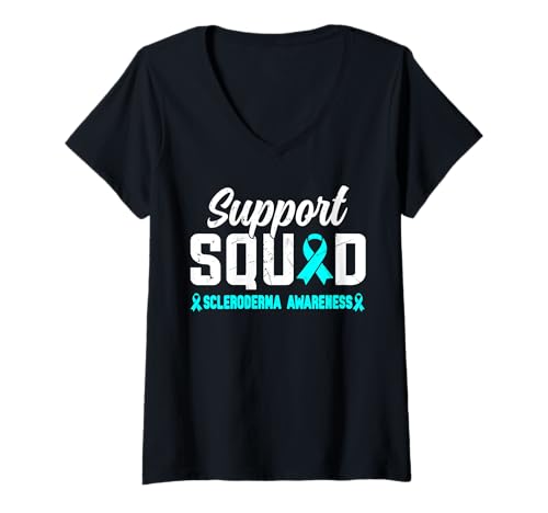 Damen Support Squad Skleroderma Awareness Month Teal Ribbon Family T-Shirt mit V-Ausschnitt Damen Support Squad Skleroderma Awareness Month Teal Ribbon Family T-Shirt mit V-Ausschnitt von Scleroderma Awareness Month Family Support Apparel