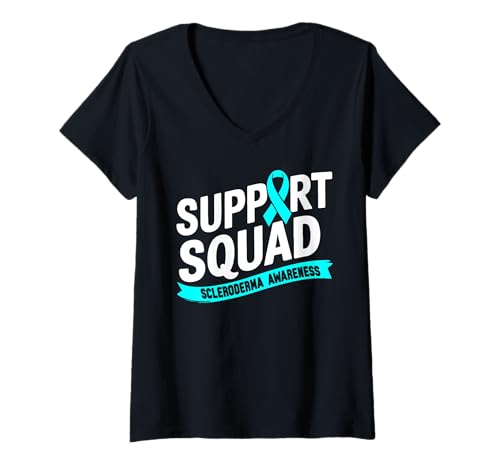 Damen Support Squad Skleroderma Awareness Teal Ribbon Motivational T-Shirt mit V-Ausschnitt Damen Support Squad Skleroderma Awareness Teal Ribbon Motivational T-Shirt mit V-Ausschnitt von Scleroderma Awareness Month Family Support Apparel