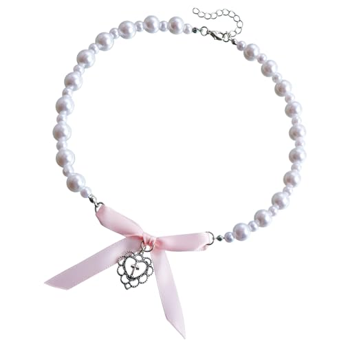 Scnvsi Elegante Halskette mit Herz-Kreuz-Anhänger, Imitationsperlen, Perlenhalskette, verstellbarer Halsreif, modischer Schmuck für Frauen von Scnvsi