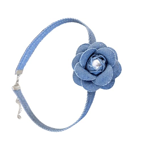 Scnvsi Elegante blaue Jeans-Blumen-Halskette, 3D-Blumen-Kragenkette, Schnür-Chokerhalsketten, trendiger Schlüsselbeinketten-Schmuck von Scnvsi