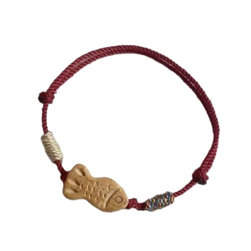 Scnvsi Handgefertigtes Lucky Wood Fish-Armband, fadengewebtes, verstellbares Armband, Handgelenkschmuck, einzigartiges geflochtenes Armband für Frauen von Scnvsi