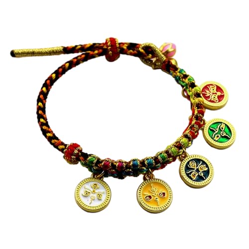 Scnvsi Handgefertigtes tibetisches Armband, bunte Seil-Handkette, Fünf-Wege-Armreif, Gott des Reichtums, verstellbare Zugseil-Handgelenkkette von Scnvsi