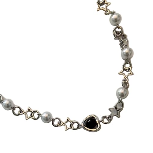 Scnvsi Hohlstern-Perlen-Choker-Halskette, koreanische Mode, Perlen-Schlüsselbeinkette, ästhetisch, verstellbarer Halsschmuck von Scnvsi