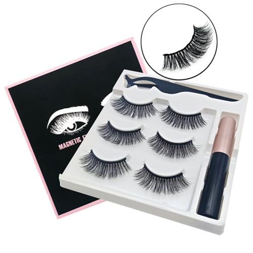 Scnvsi Magnetische Wimpern und Eyeliner-Set, 3 Paar wiederverwendbare magnetische Wimpern mit Eyeliner, 3D-natürliche Look-falsche Wimpern von Scnvsi