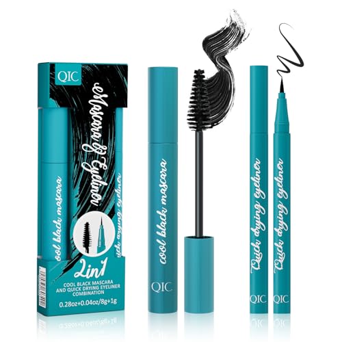 Scnvsi-Set aus schwarzer Wimperntusche und flüssigem Eyeliner. Kreieren Sie wunderschöne Augen mit Seidenfaser-Mascara und wasserfestem Eyeliner von Scnvsi