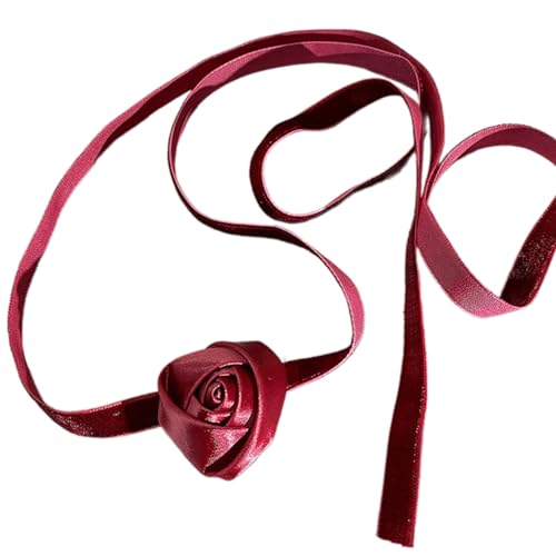 Scnvsi Stilvolle Rosenblüten-Halskette, Simulationsblumen-Halskette, Damen-Velvet-Schlüsselbeinkette, auffälliges Halsband-Zubehör von Scnvsi