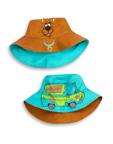 Scooby-Doo! Wende-Eimerhut für Kinder | Braun Gesicht und blauem Mystery-Machine-Design | Unisex Outdoor Sonnenschutzhut für Kinder | Niedliche Cartoon-Kleidung von Scooby-Doo!