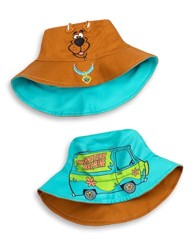Scooby-Doo! Wende-Fischerhut in Braun und Blau | Klassische Cartoon-Sonnenschutz-Kopfbedeckung | Scooby’s Face & The Mystery Machine Design | Unisex-Zubehör für Erwachsene von Scooby-Doo!