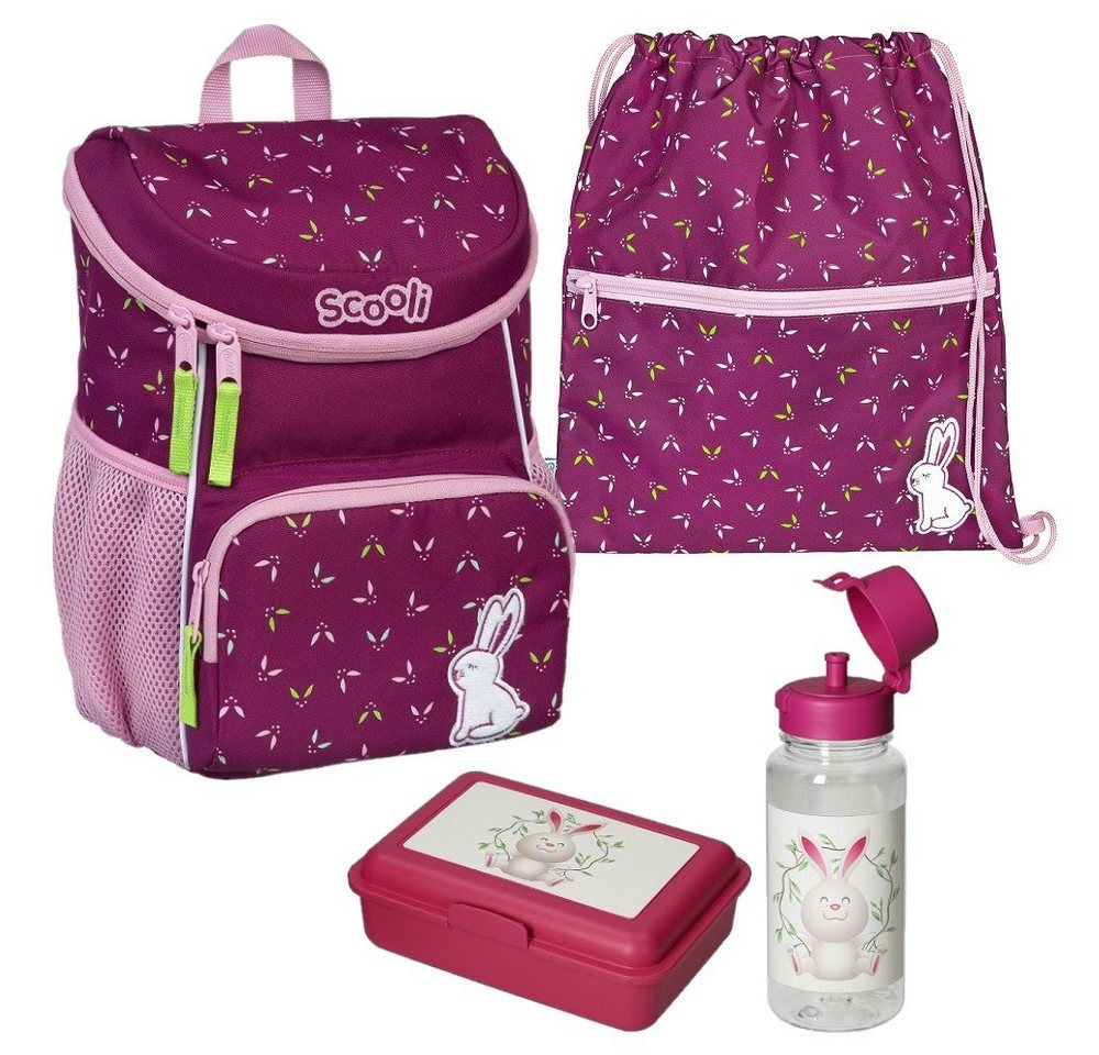 Scooli Kinderrucksack Mini-Me Rosie Rabbit (Set, inkl. Turnbeutel, Brotdose und Trinkflasche), Mädchen Rucksack Set in Violett / Lila mit niedlichem Hase von Scooli