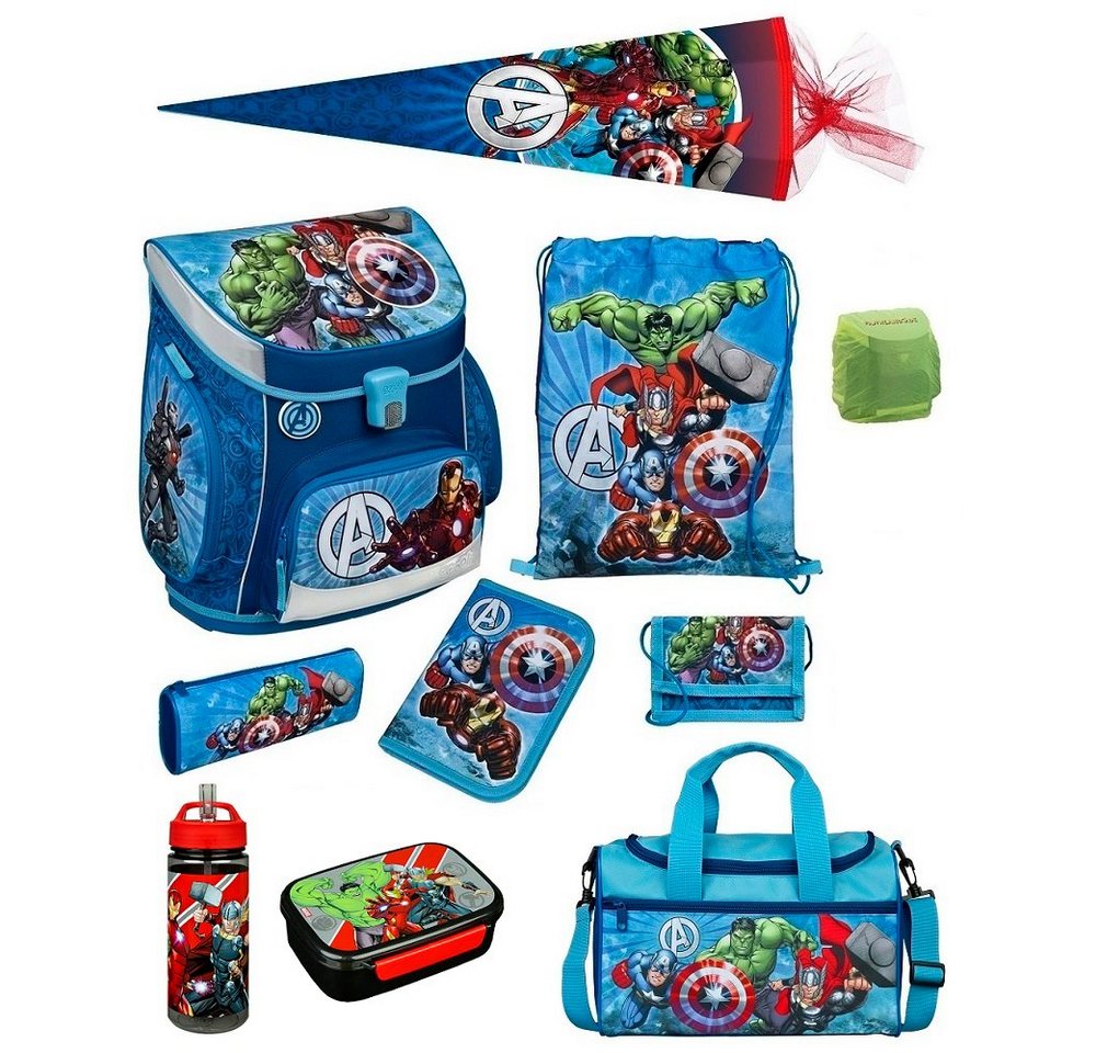 Scooli Schulranzen Campus Fit (Set, 10-tlg., inkl. Sporttasche und Schultüte 85cm), Marvel AVENGERS Iron Man Hulk Thor Captain America von Scooli