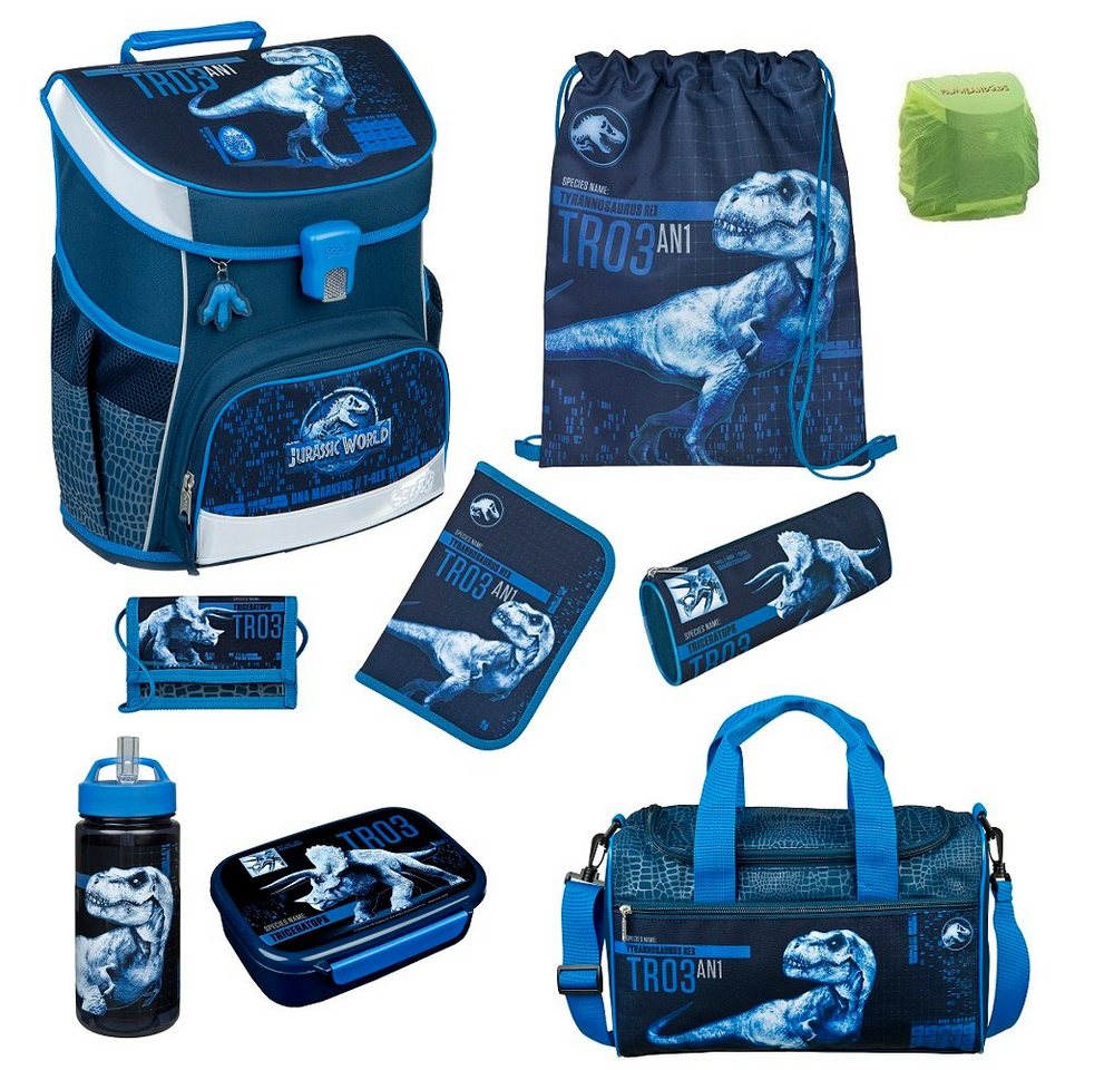 Scooli Schulranzen Campus Fit (Set, 9-tlg., inkl. Federmäppchen und Sporttasche), Jurassic World Dinosaurier T-Rex Dino von Scooli