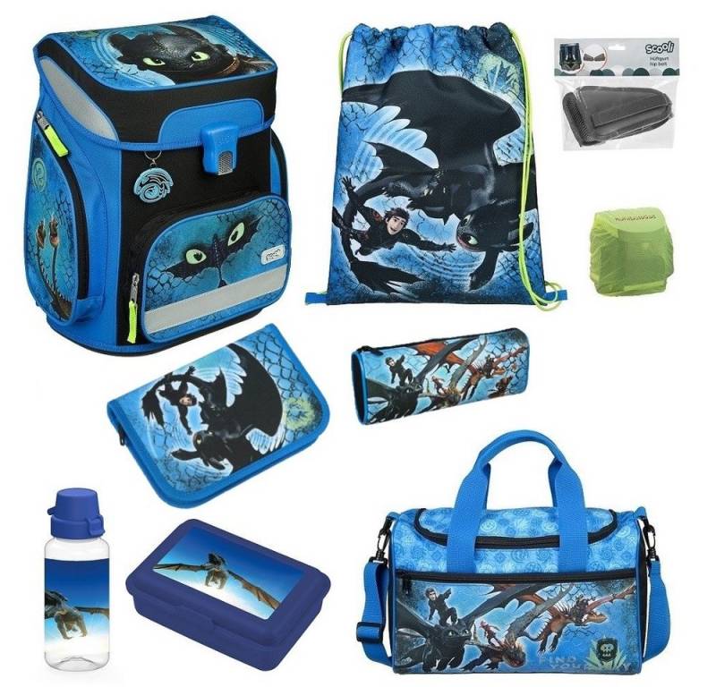 Scooli Schulranzen EasyFit Dragons Drachen Schulranzen für 1. Klasse - 1000 Gr - 18 L Vol (Set, 9-tlg., inkl. Federmappe und Sporttasche), DRAGONS Drachen von Scooli