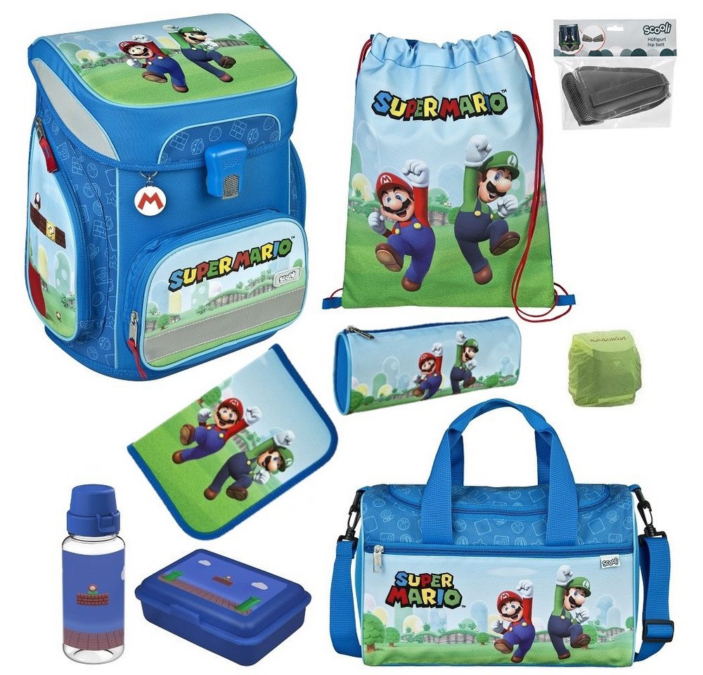 Scooli Schulranzen EasyFit (Set, 9-tlg., inkl. Federmappe und Sporttasche), SUPER MARIO Nintendo Games von Scooli