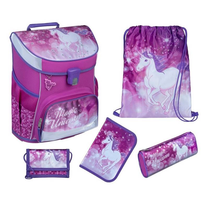 Scooli Schulranzen Scooli CampusFit (Set, 5-tlg., inkl. Federmappe und Turnbeutel), Magic Unicorn EINHORN Pferd von Scooli