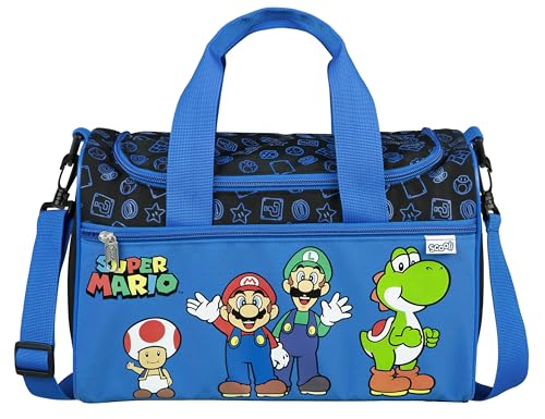 Scooli - Super Mario Sporttasche für Kinder - 23 x 35 x 16 cm - geräumiges Hauptfach - Verstellbarer Schultergurt - Zubehör für die Schule - Umhängetasche von Scooli