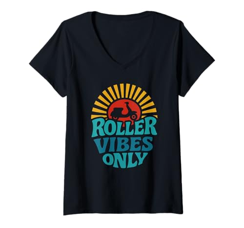 Damen Roller Vibes Only Motorroller Moped Retro T-Shirt mit V-Ausschnitt Damen Roller Vibes Only Motorroller Moped Retro T-Shirt mit V-Ausschnitt von Scooter Geschenke by eleventeez