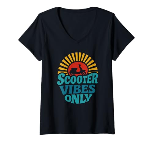 Damen Roller Vibes Only Motorroller Moped Retro T-Shirt mit V-Ausschnitt Damen Roller Vibes Only Motorroller Moped Retro T-Shirt mit V-Ausschnitt von Scooter Geschenke by eleventeez