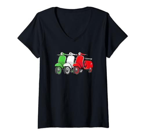 Damen Motorroller Scooter Rollerfahrer - Italien Flagge Mofa Moped T-Shirt mit V-Ausschnitt von Scooter Motorroller Geschenke & Ideen