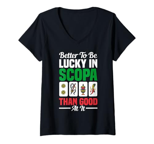 Damen Italienische Scopokarten Italienischer Spielspieler Be Lucky Scopa T-Shirt mit V-Ausschnitt Damen Italienische Scopokarten Italienischer Spielspieler Be Lucky Scopa T-Shirt mit V-Ausschnitt von Scopa Illustration For Scopa Player & Scopa Lover