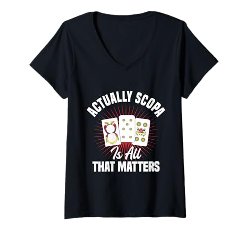 Damen Italienisches Kartenspiel Spieler Scopa Lover That Matters Scopa T-Shirt mit V-Ausschnitt Damen Italienisches Kartenspiel Spieler Scopa Lover That Matters Scopa T-Shirt mit V-Ausschnitt von Scopa Illustration For Scopa Player & Scopa Lover