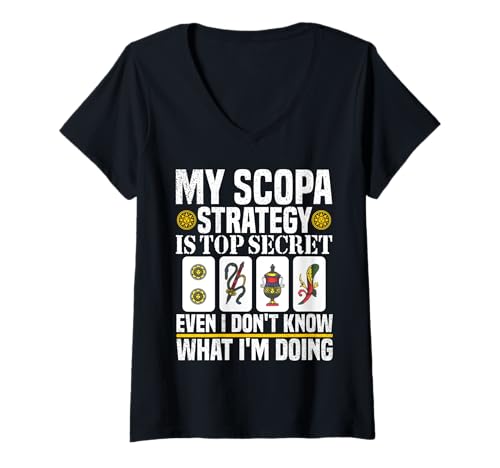 Damen Scopa Player Italienisches Kartenspiel Strategie Italienisch Scopa T-Shirt mit V-Ausschnitt Damen Scopa Player Italienisches Kartenspiel Strategie Italienisch Scopa T-Shirt mit V-Ausschnitt von Scopa Illustration For Scopa Player & Scopa Lover